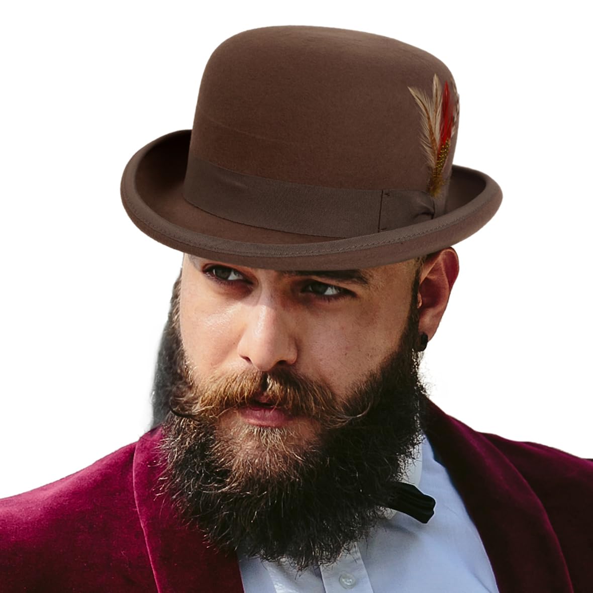 HISSHEMen's Wool Fedora Hats Women Felt Bowler Derby Hat with Feather