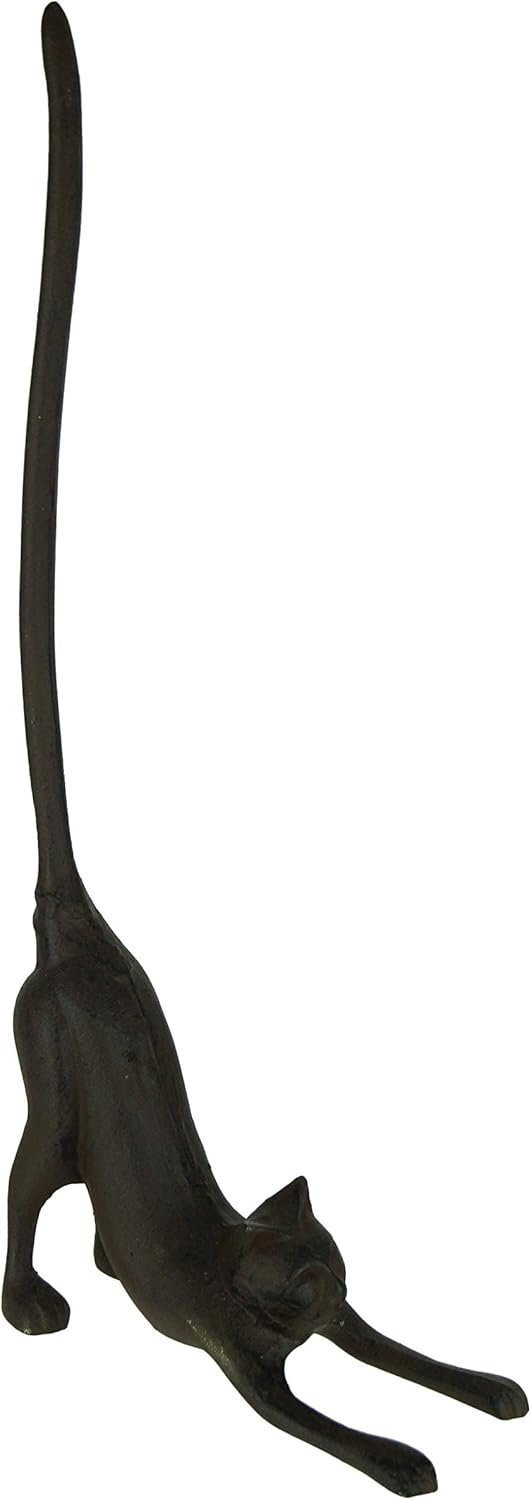 Rustic Brown Cast Iron Stretching Cat Paper Towel Holder