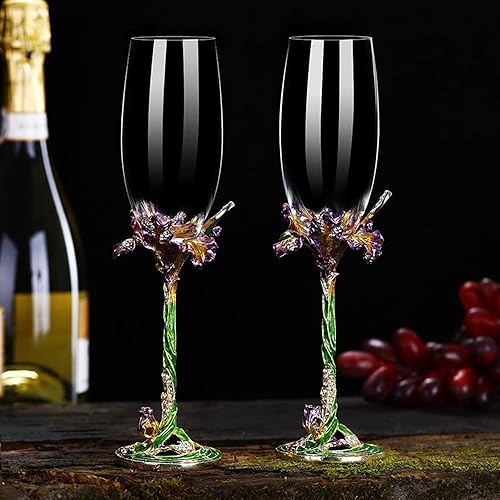 Miniatura 5 de SUQ I OME Juego de 2 copas de champán esmaltadas de cristal de vino, copas de champán esmaltadas decorativas, regalos para novias, bodas, San