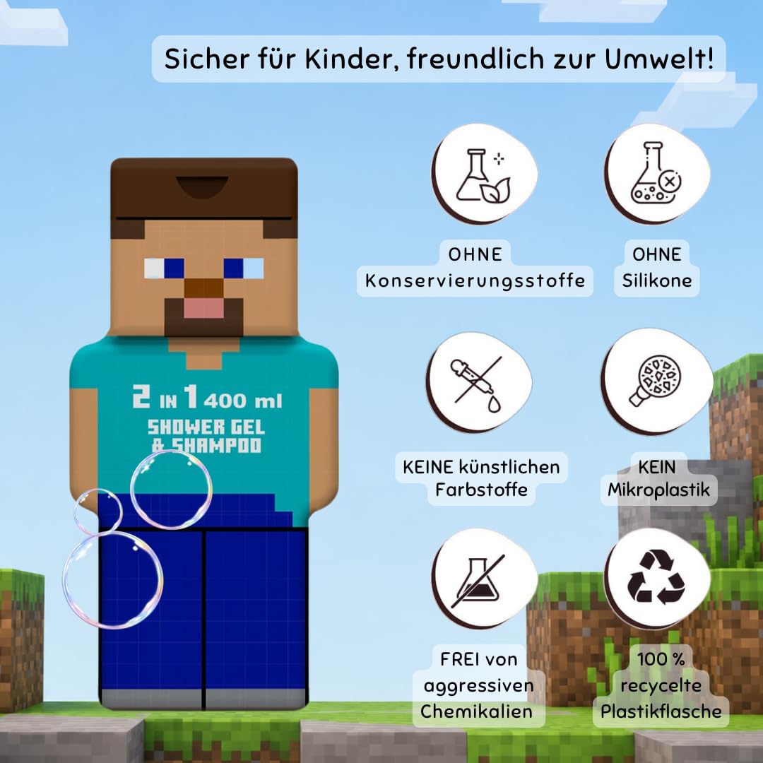 Minecraft Steve Żel pod prysznic i szampon 2D 400 ml