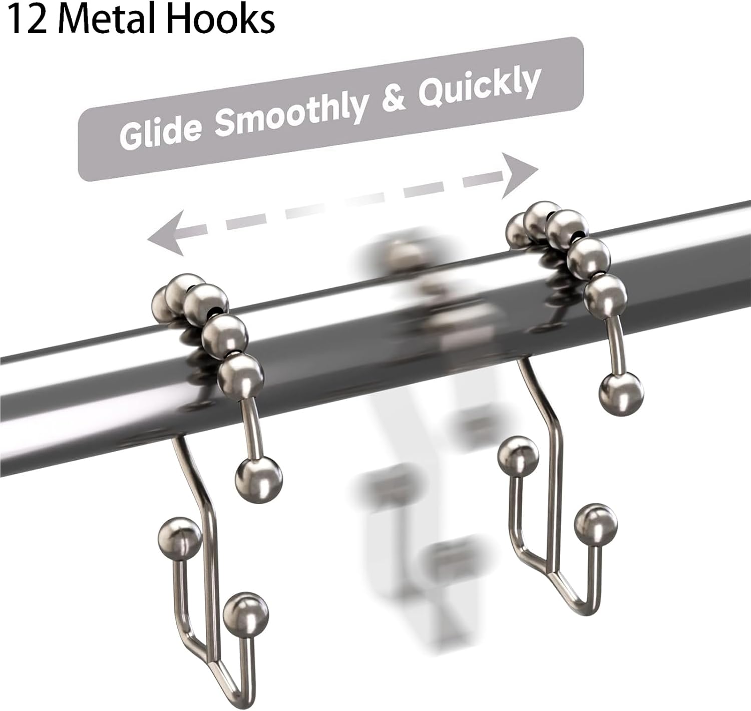 3 in 1 Shower Curtain with Liner and Hooks Grey Floral Cotton Linen Shower Curtain for Bathroom 72" W x 72" L Double Layer