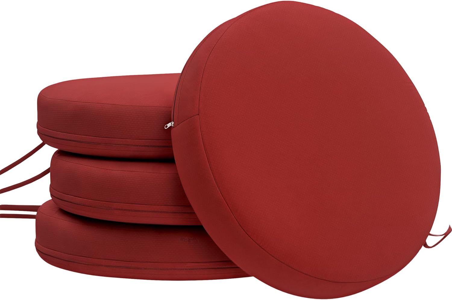 Outsunny Outdoor Bistro Chair Cushions Set of 4 with Machine Washable Cover, 15" x 15" x 3" Thick Round Seat Cushions for Patio Furniture with Ties, Chair Pads for Dining Chairs, Wine Red Wine Red 15 inches x 15 inches x 3 inches