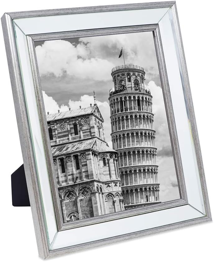 8x10 Silver Beveled Mirror Picture Frame - Classic Mirrored Frame with Slight Slanted Angle Made for Wall Décor Display, Tabletop, Photo Gallery and Wall Art (8x10, Silver)