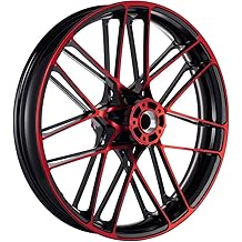 摩托车前轮光滑双辐车轮,21 英寸 x 3。5 英寸,每侧 14 个辐条,21 英寸前轮,适合选择 2009-2023 年哈雷旅行公路滑行、街道滑行（红色 CNC 对比）