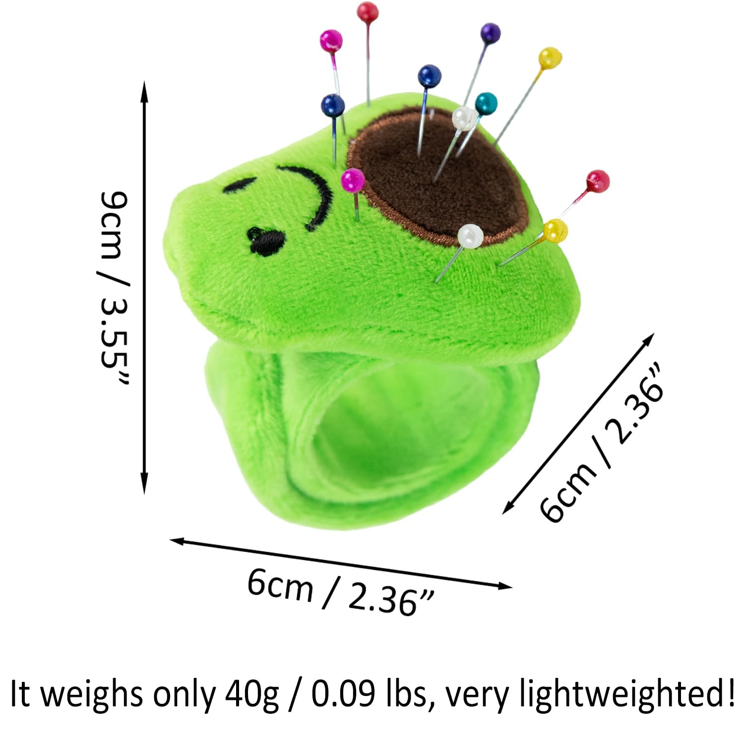 Avocado Wrist Pin Cushion for Sewing Snap Bracelet Wrist Bands Pincushion Organizer for Pins and Needles Include 80 Pearl Ballhead Pins and 18 Sewing Needles - Image 4