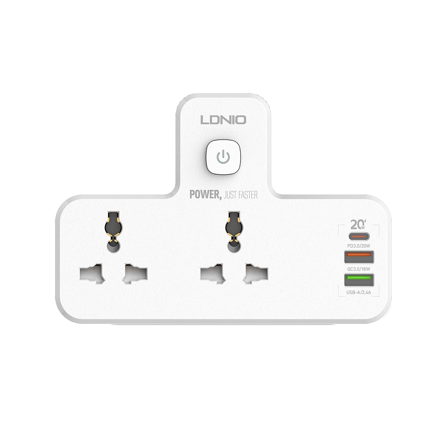 (1 year warranty) LDNIO Multi-Plug Power Extension Socket 20W Wall Plug Adapter With USB-C PD Quick Charge Universal Power Sockets With UK 3 Plug And Touch Control Light for Home/School/Office