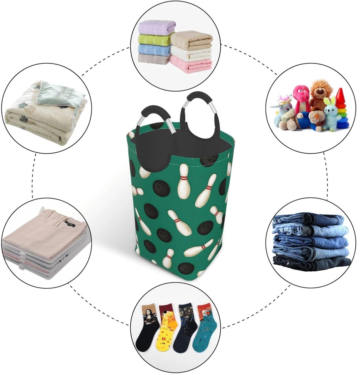 50l Laundry Basket Bowling Theme Waterproof Laundry Hamper Foldable Clothes Laundry Bag With Handles
