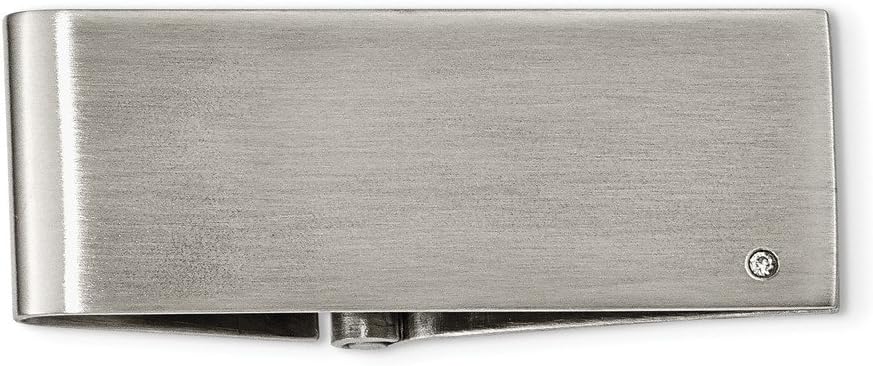 Stainless Steel Brushed Diamond Accent Hinged Money Clip