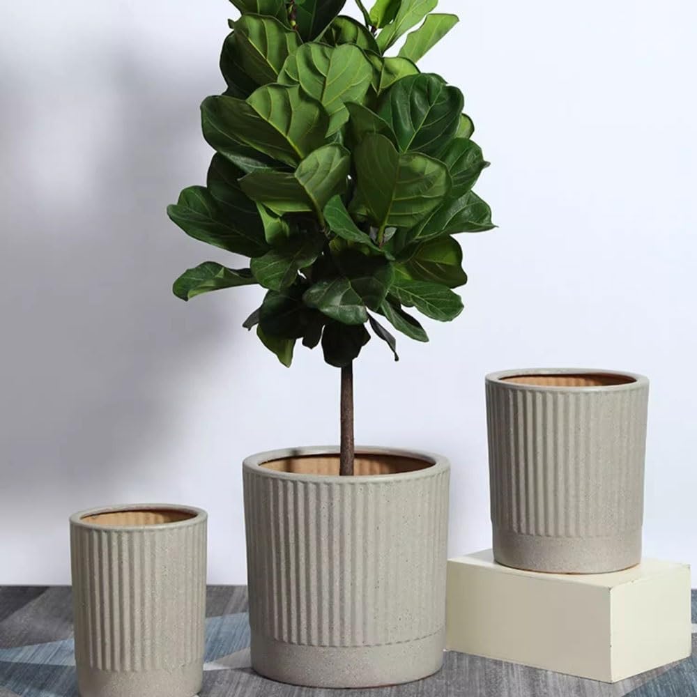Vfs8dQ5kt Vasi per piante da interno Vaso for piante rotondo in ceramica da 14 pollici con trama a strisce Fioriere da giardino