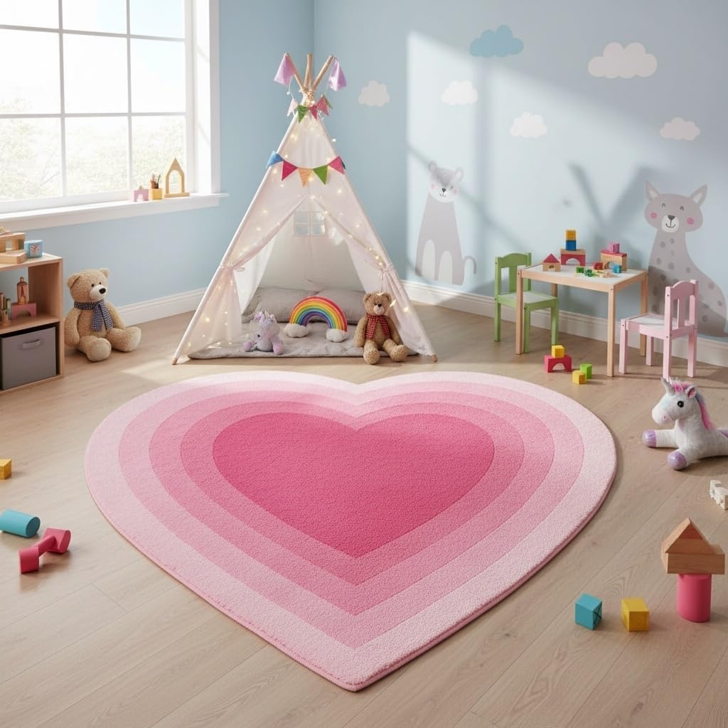 Pink Ombre Tonal Modern Abstract Art Deco Home Office Heart Rug 2x3 Minimalist Cute Washable Area Rugs for Living Room Bedroom Dining Room Valentine Rug Soft Thin Non Slip Mats Nursery Dorm Carpet