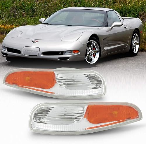 ACANII - Para 1997-2004 Chevy Corvette C5 Carcasa cromada Parachoques Señal de Giro Luces de Estacionamiento Laterales Lámparas de Marcador