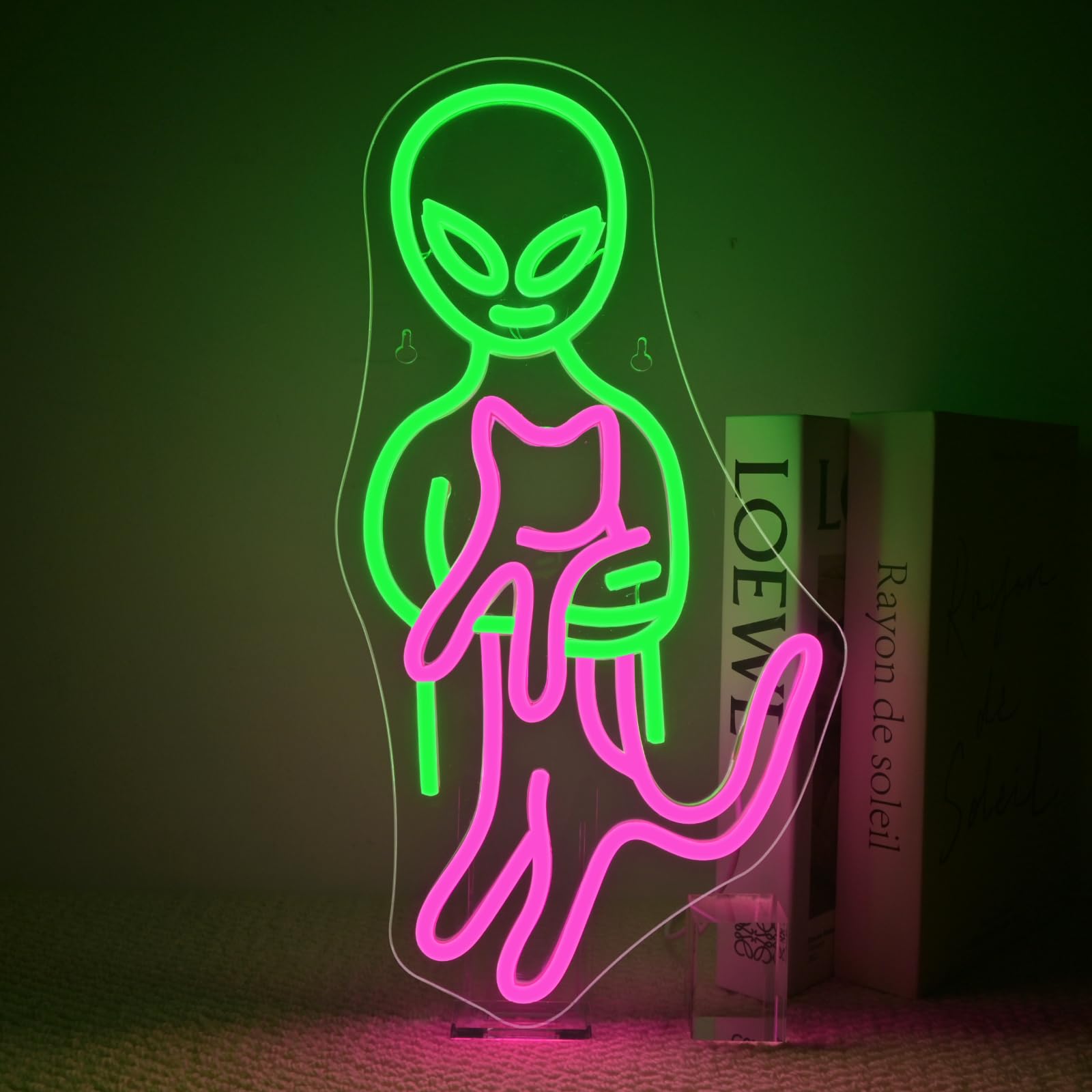 ineonlife Alien Cat Neon Sign Funny Green Pink Cat Alien Stuff Neon Signs for Wall Men Cave LED Light Wall Art Decor Game Room Bedroom Party Boys Girls Teens Gifts