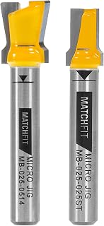 MICROJIG MatchFit 도브테일 및 릴리프 라우터 비트 번들 - 정밀 14도 도브테일 비트 + 깨끗한 홈을 위한 3도 릴리프 비트, 찢어짐 감소 및 공구 수명 연장 - 0.6cm(1/4인치) 섕크 사이즈