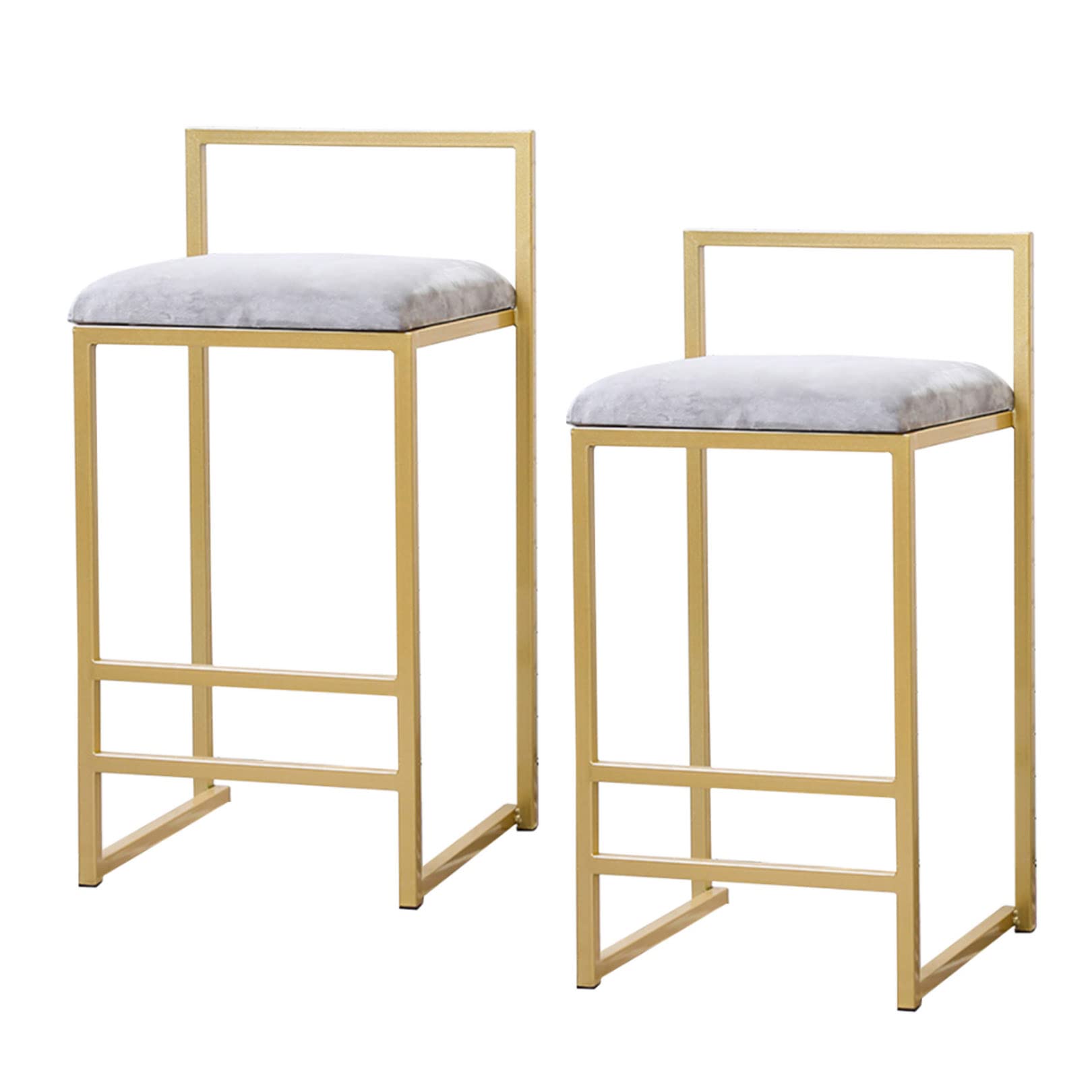 Tabouret de bar en métal doré et velours gris au design raffiné
