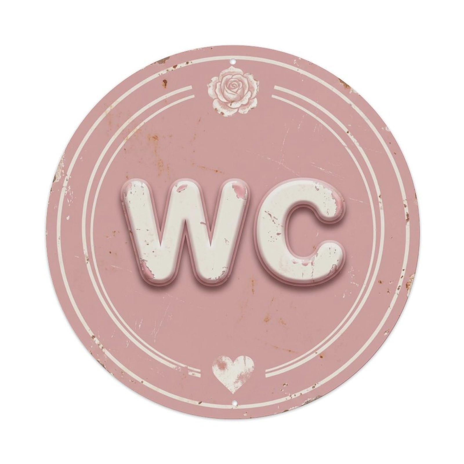 Toilet （WC） Vintage Pink Shabby Emblem Metal Tin Sign Plaque Wall Decor for Cafe, Club Bar, Office, Home Garden Round Metal Poster 8x8Inch