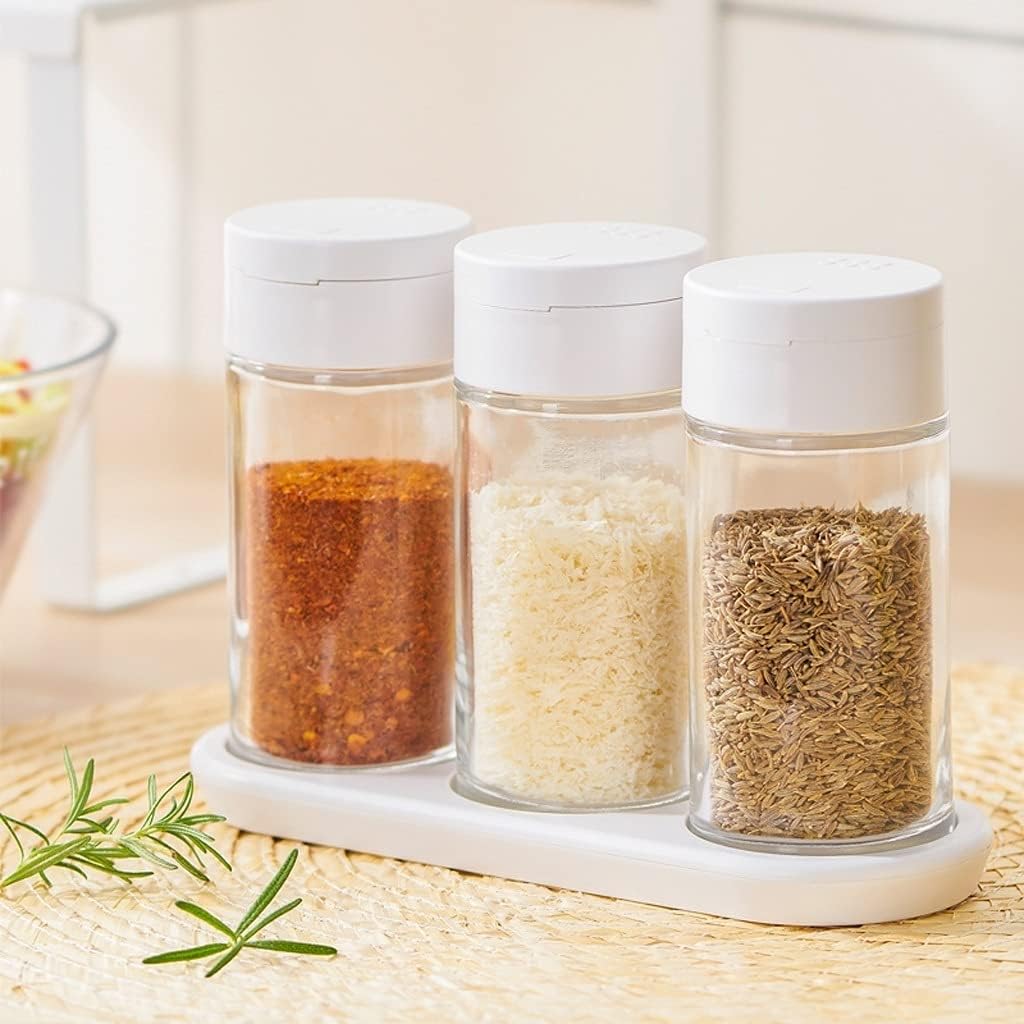 Seasoning Bottle Set Glass Condiment Jars Clear Empty Spice Containers Seasoning Pots with Lid for Salt Sugar Seasoning (Set of 3) Spice Bottle Set(White)