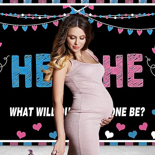 Miniatura 4 de Cartel de poliéster de 5 x 3 pies para revelar género con texto en inglés «He or She Blue or Pink Boy Girl Baby Background» para fotos, baby shower,