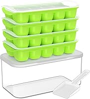 DOQAUS 4-Pack Ice Cube Trays with Lids & Bin - Stackable Silicone Freezer Trays, Easy One-Push Release, BPA-Free for Cocktails, Coffee, RV