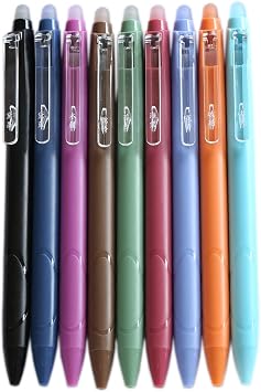 Vintage 9 Colors Erasable Gel Ink Pens 0.5mm Point Assorted Erasable Gel Pen Retractable for Writing Drawing Coloring Art Pack of 9PCS
