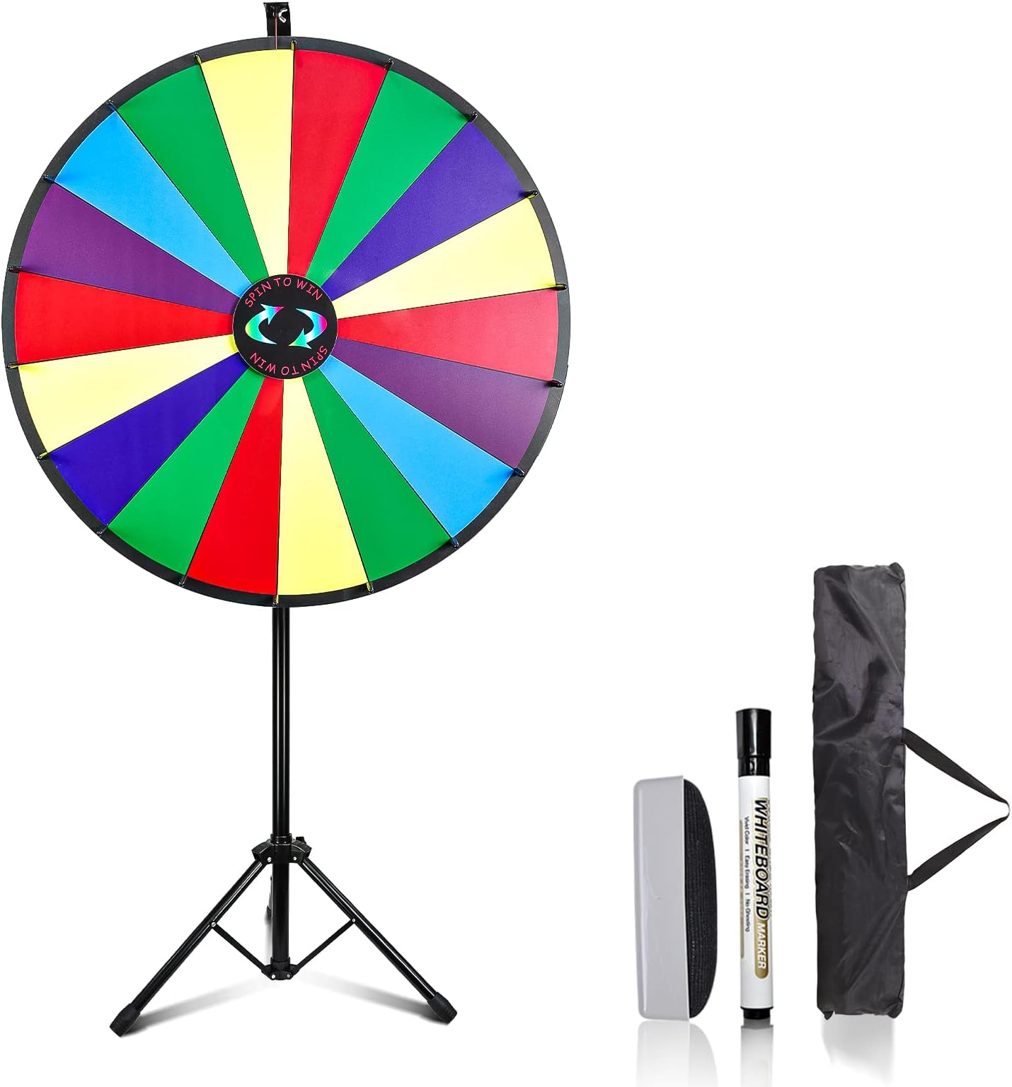 Hooomyai 30 Inch Prize Wheel with Folding Tripod Floor Stand Height Adjustable 18 Slots Color Dry Erase Spin Wheel Spinner Game for Trade Show Fortune Spinning Game