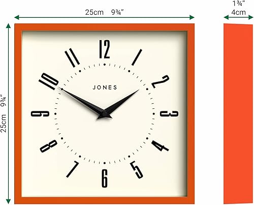 Miniatura 5 de JONES CLOCKS Reloj de pared de caja, cuadrado retro, 10 pulgadas, naranja, números fáciles de leer, reloj perfecto para cocina u oficina Naranja