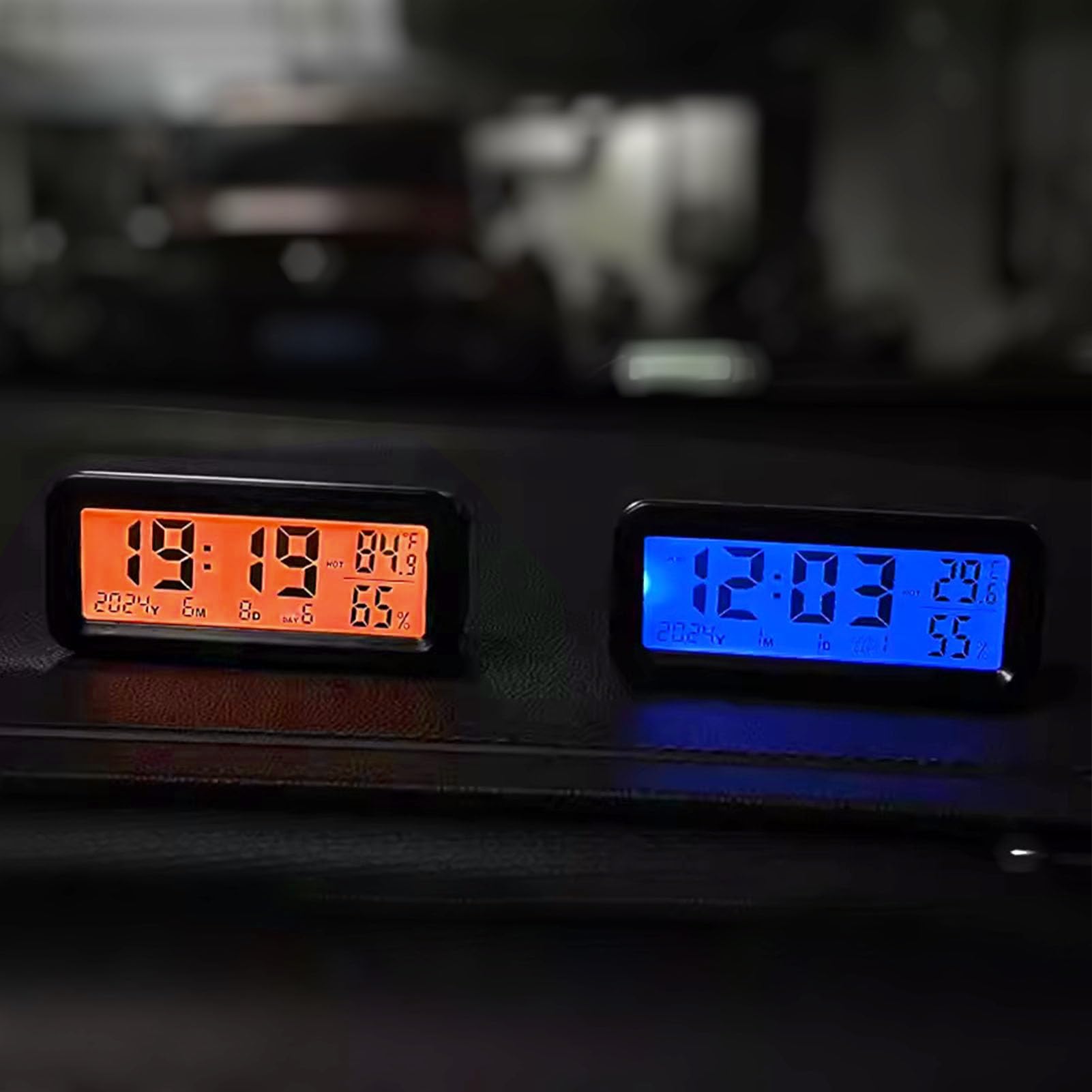 FTVOGUE Orologio per Auto Luminose con Display Digitale di Grandi Dimensioni, Calendario Orologio Cruscotto Elettronico a Energia Solare, Display di umidità della Temperatura per Auto,