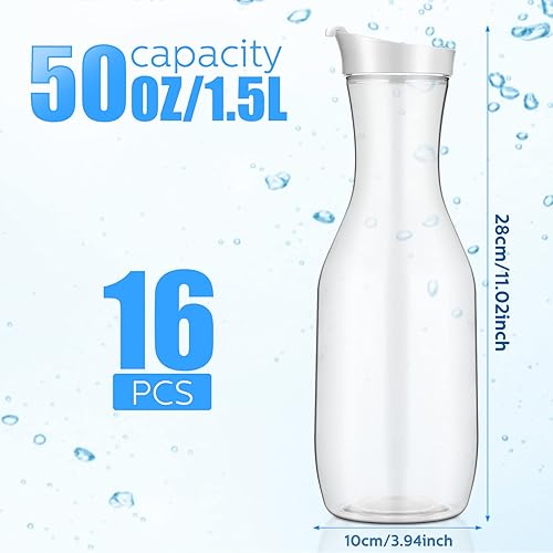 Miniatura 2 de Skylety 16 jarras de agua transparente de 50 onzas con tapa abatible, recipientes de plástico para jugos, suministros de barra de mimosa, jarra de