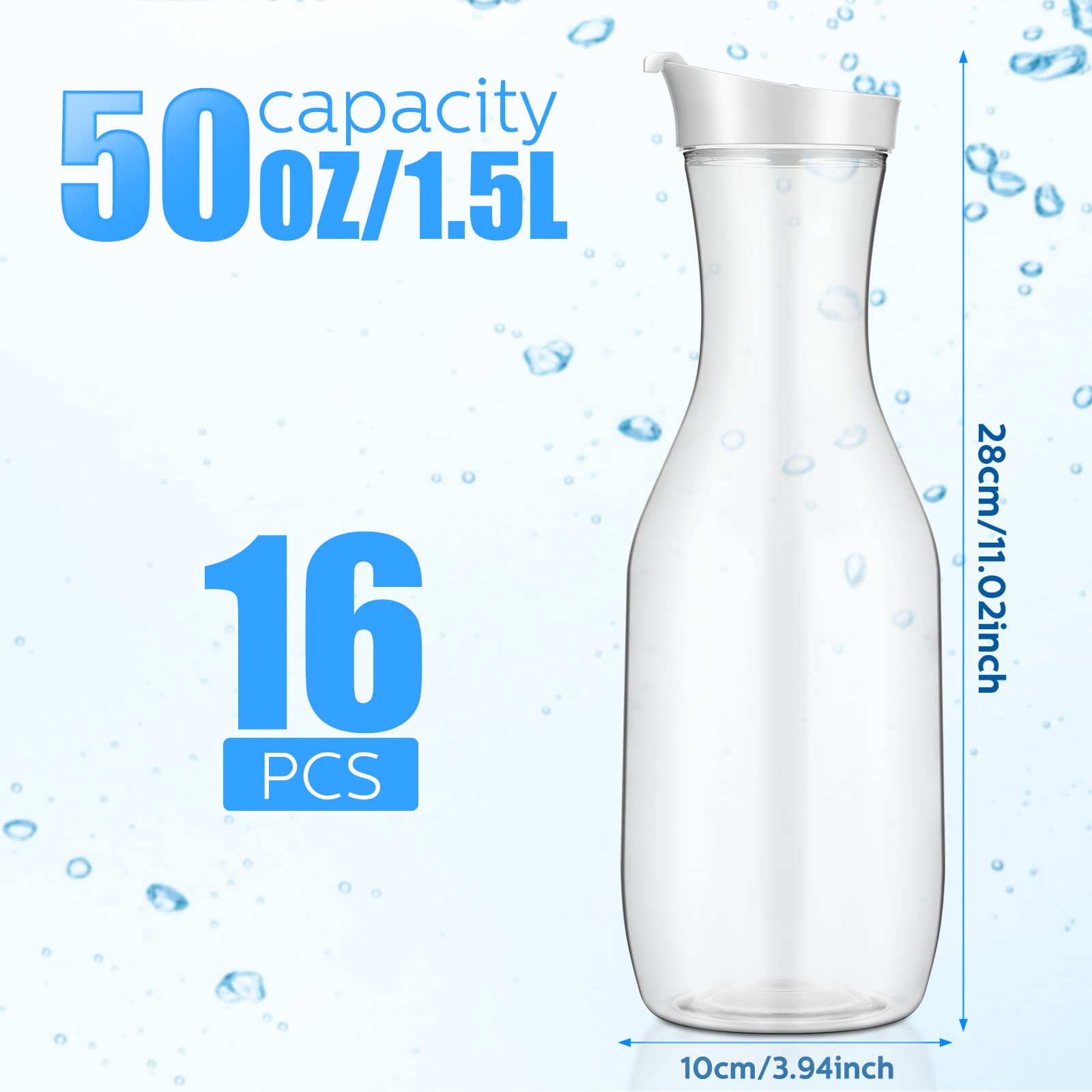 Skylety Transparente Wasserkaraffe mit Klappdeckel, Kunststoff, Saftbehälter, Mimose, Barzubehör, Getränkekrug für Wasser, Saft, Eistee, Milch, Limonade und andere Getränke, Weiß, 16 Stück