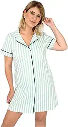 Camisola Algodão Feminina Americana Manga Curta com Botões Adulto indicado Gestante Amamentação e Pós cirúrgico – Listrado Verde