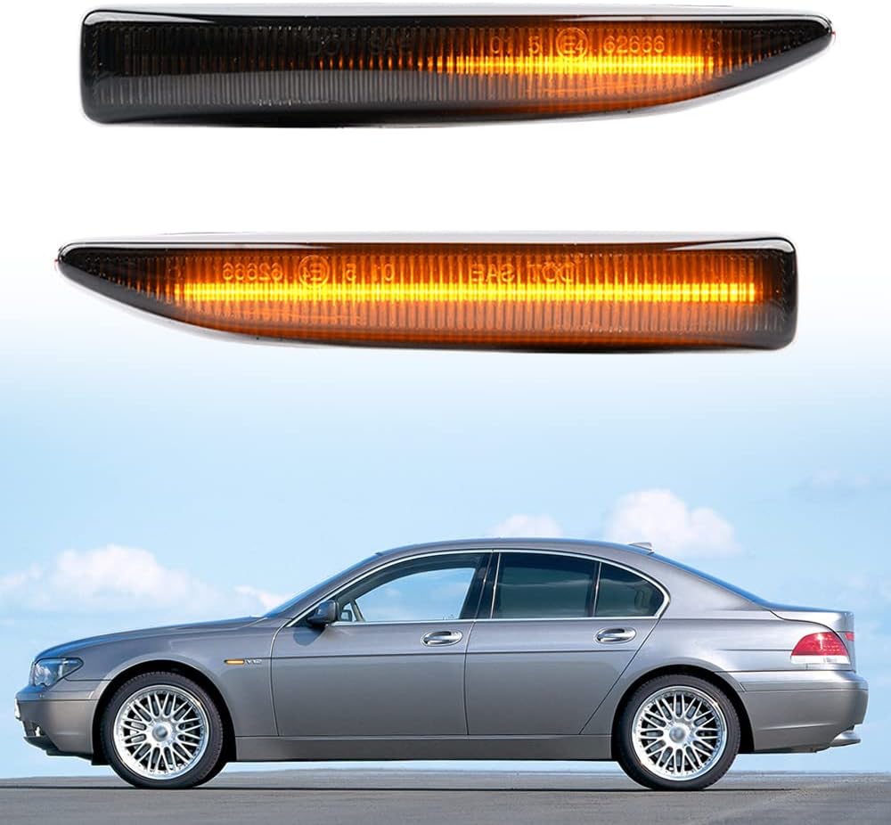 2Pcs Amber Dynamic Sequential Blink LED Side Marker Light for BMW 7 Series E65 E66 745i 750i 760i 745Li 750Li 760Li ALPINA B7 2002-2008 Front Fender Turn Signal Light Indicator Lamp Smoked Lens