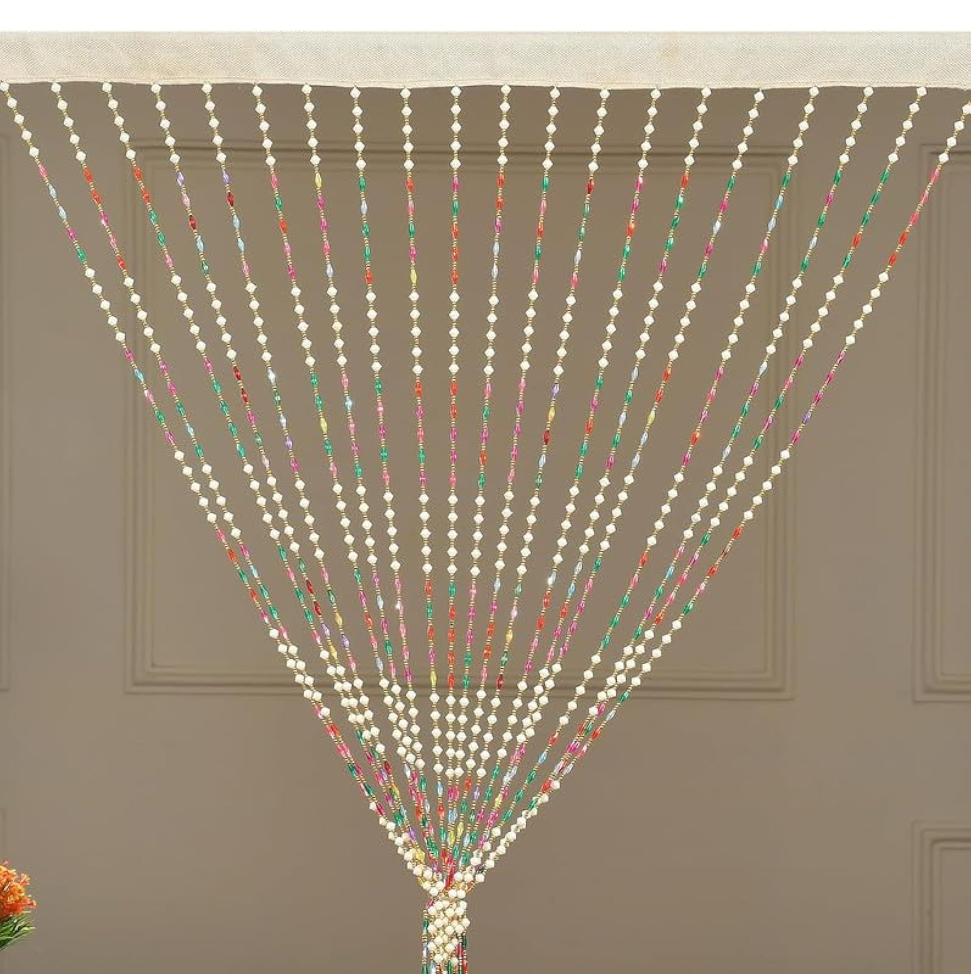 Fancy PVC Rice Beaded Striped Door Hanging Curtain, Multicolor