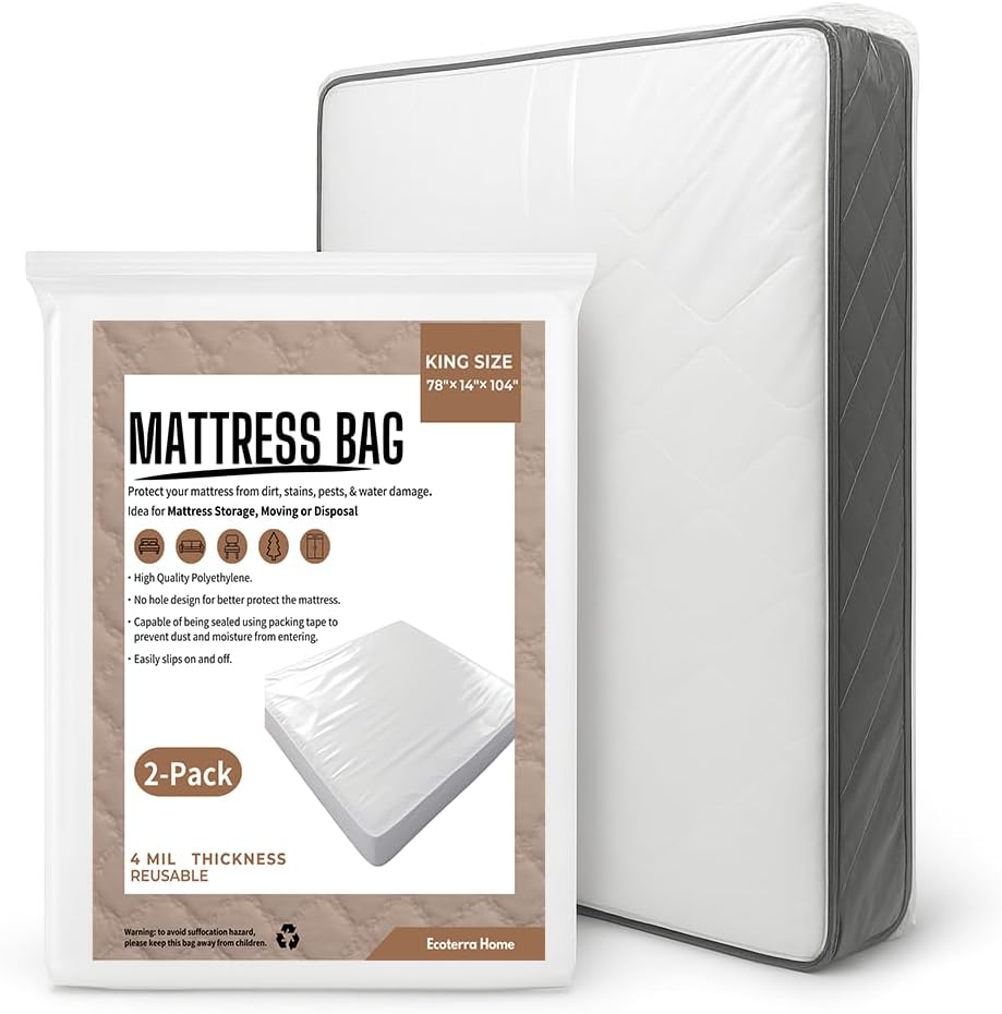 King/California King Mattress Bags for Moving, 4 Mil Thick Heavy Duty Waterproof Mattress Cover, Tear Resistant Protection, 2 Pack