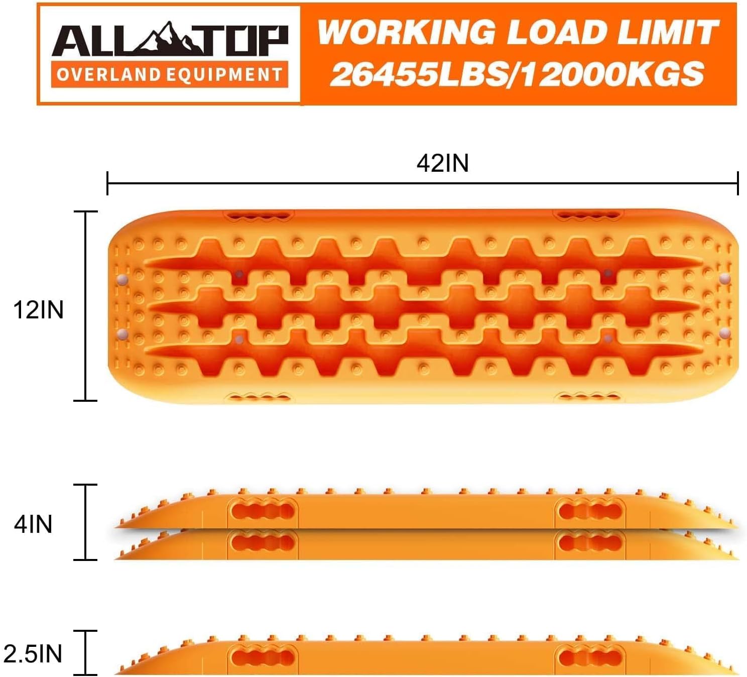 ALL-TOP Recovery Traction Boards, 2PCS & Mounting Kit, Reinforced Off Road Bendable Tire Friction Tracks (3rd Gen,Orange)
