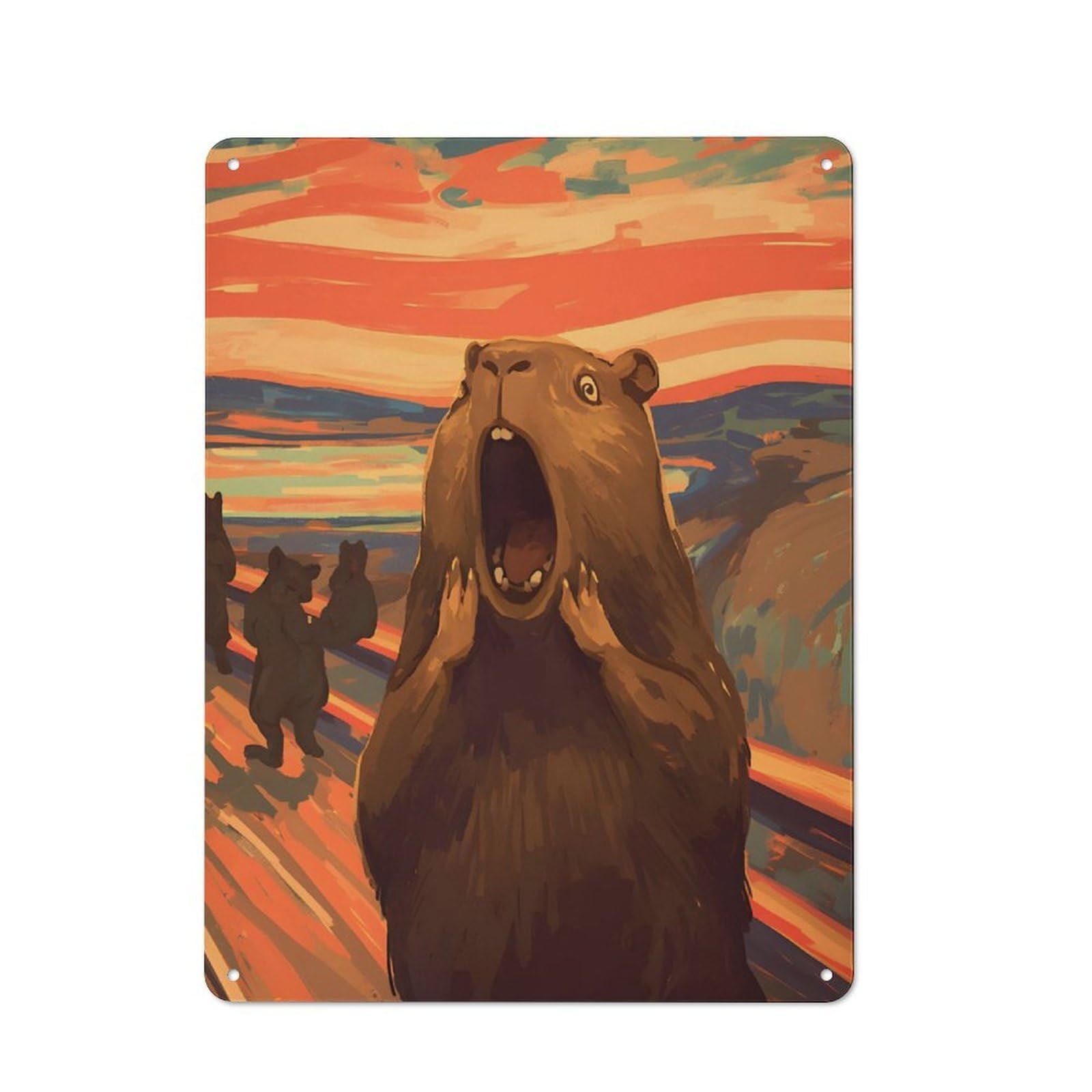 Junmoney The Scream Capybara Retro Tin Sign 40X30cm For Man Cave Or Games Room, For Collectors Decorating Games Rooms And Man Caves