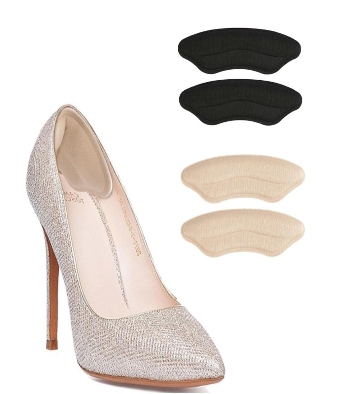 Heel Cushion Pads for High Heels, Self-Adhesive, Black and Beige, 2 Pairs, 9.5cm x 3.4cm-image-45