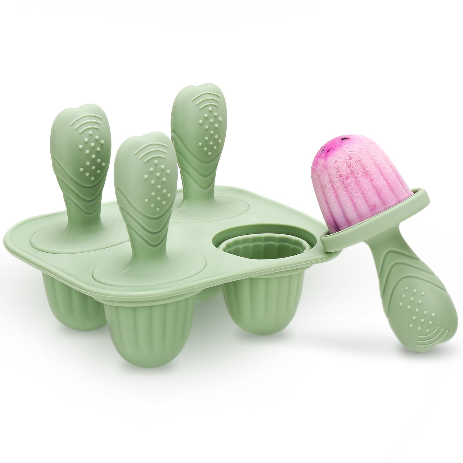 CLDY Mini BPA-Free Silicone Ice Lolly Moulds Kit for Toddlers - 4 Pcs 17ml Moulds with Reusable Sticks, Freezer & Dishwasher Safe (-40°C to 230°C), Baby Food Safe (Green) — image 1