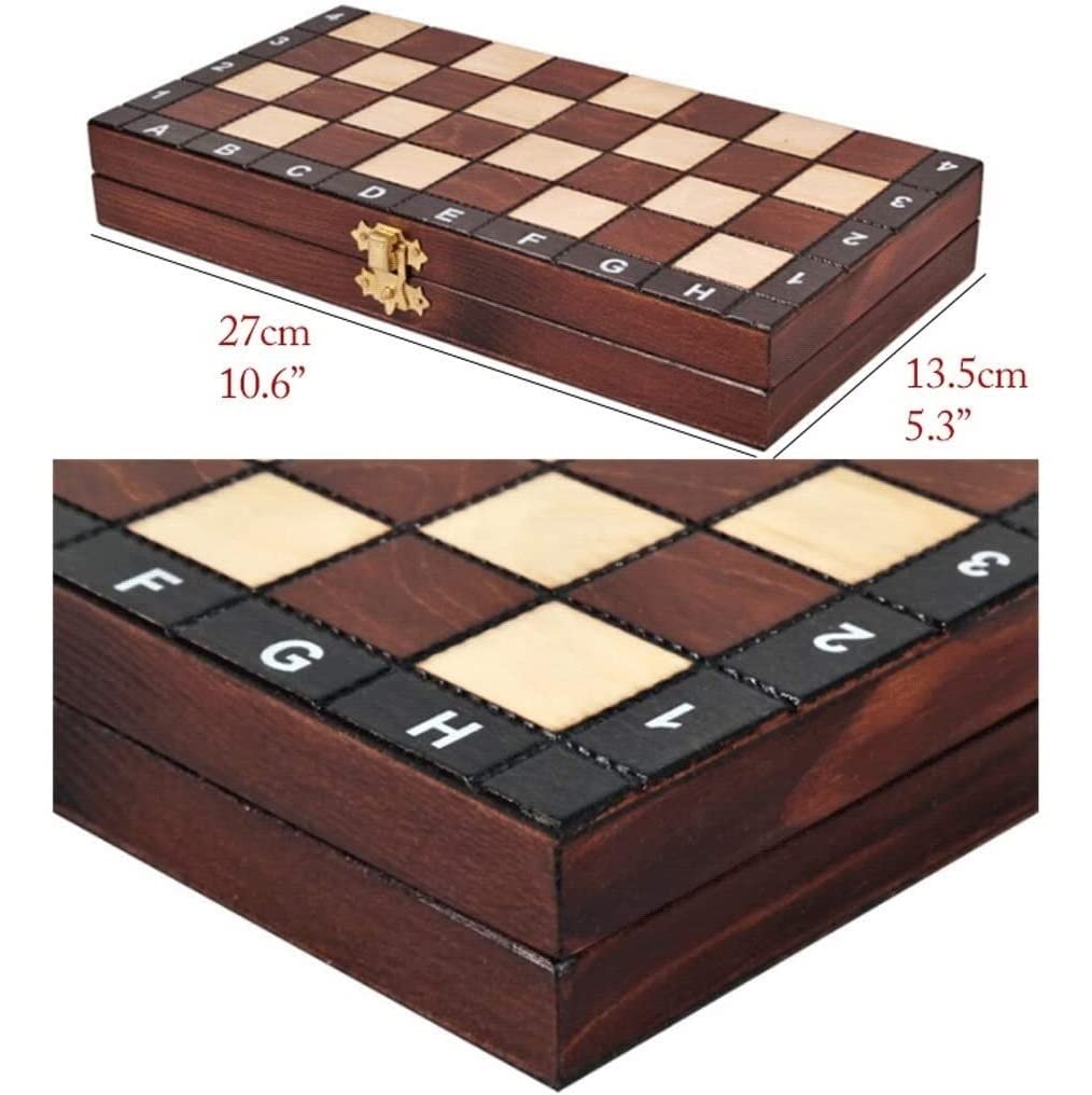 Schachset 10-Zoll-Schach-Brettspiel Aus Holz, Schachspiel, Tragbares Zusammenklappbares Schachbrett, Handgefertigte Schachfiguren Massivholz Für Familienaktivitäten
