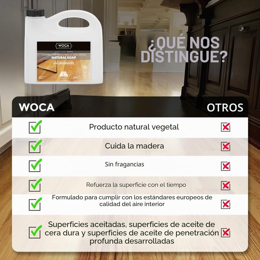 WOCA Jabón para suelos de madera Denmark Natural, 3 L, para suelos de madera engrasados, encerados y enjabonados