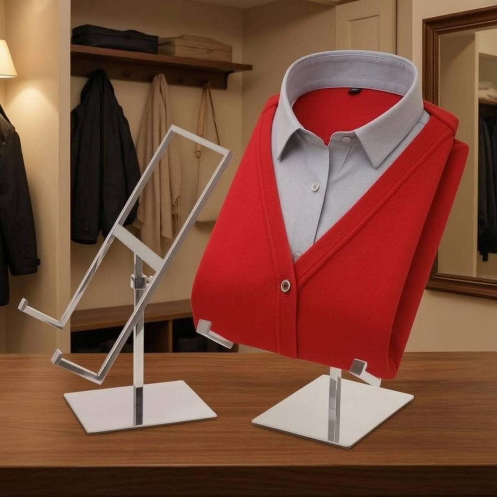 Regolabile Porta Camicie Rack Esposizione Magliette Supporto Abiti Struttura Metallo Acciaio con Base Antiscivolo Stabile Adatto per Negozi Abbigliamento Esposizione Personale, Argento
