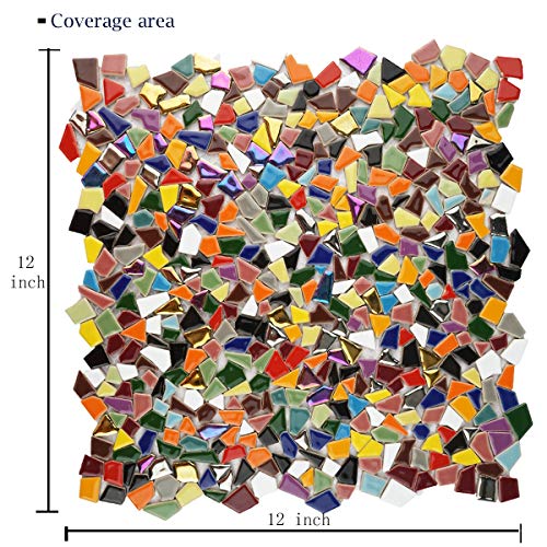 Lanyani Vibrant Broken Ceramic Tiles For Crafts Mosaics,Irregular Polished China Tile Scraps Stained Glass Pieces, Mixed Colors- 2Pounds/0.97 Square Foot #TOP3