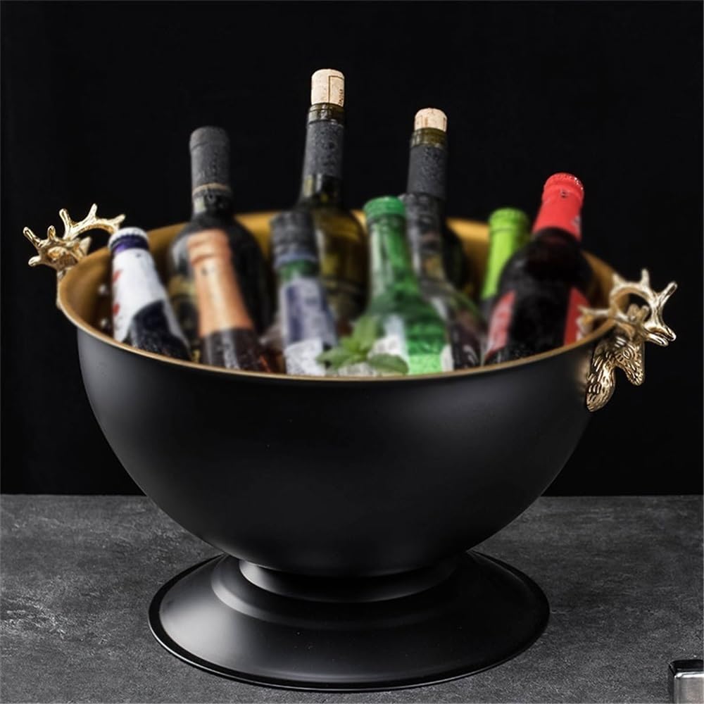 Cubo de Hielo Bar Comercial Contenedor de Vino Hielo Tina Negro Cubo champán Fiesta en casa Creativo Acero Inoxidable Cubo de Hielo frío para Barra