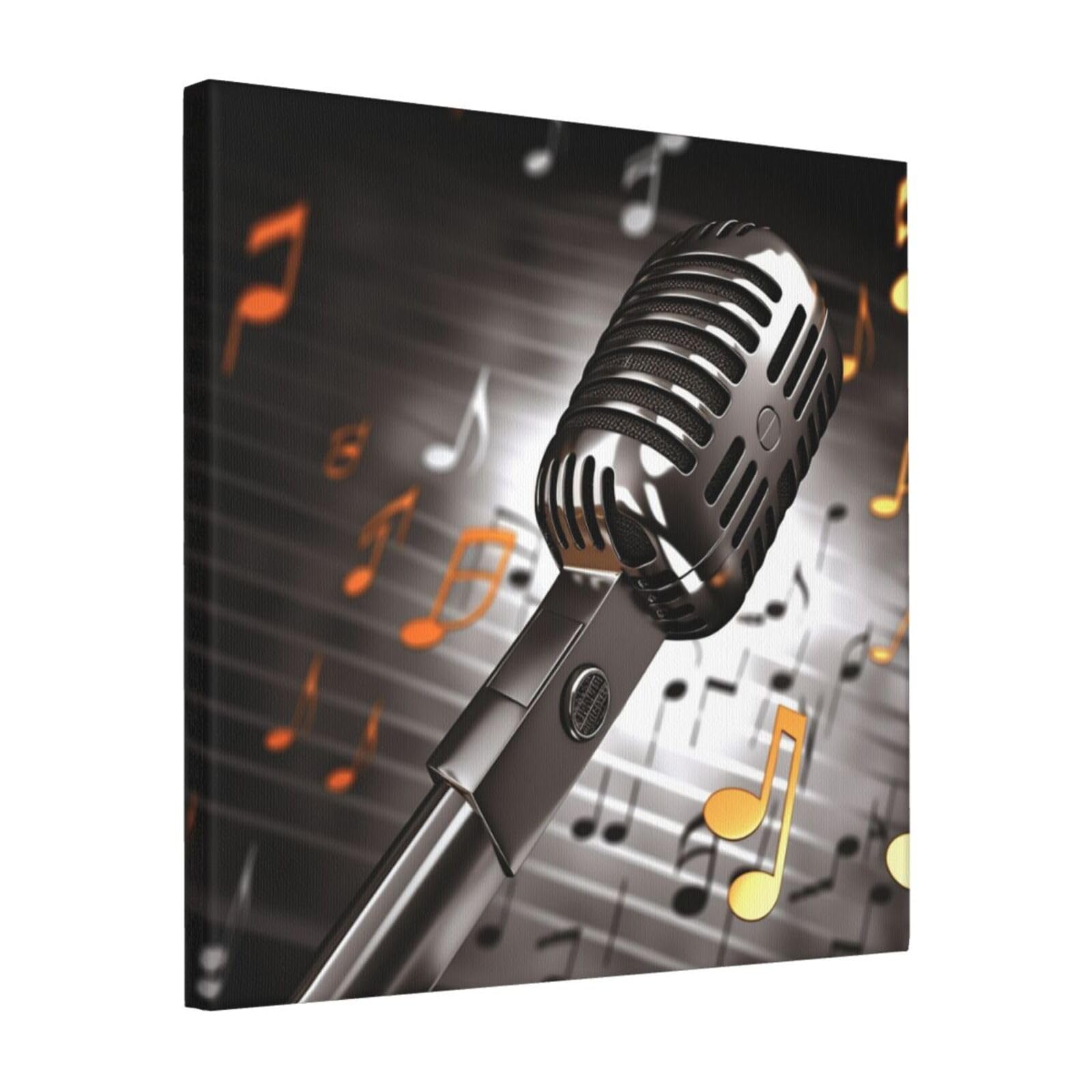 KLOPH Microphone with Music Notes Canvas Wall Art for Living Room 16"x16" Modern Artwork Painting for Bathroom Hanging Canvas Prints Aesthetic Wallart for Bedroom Kitchen Office Wall Decor