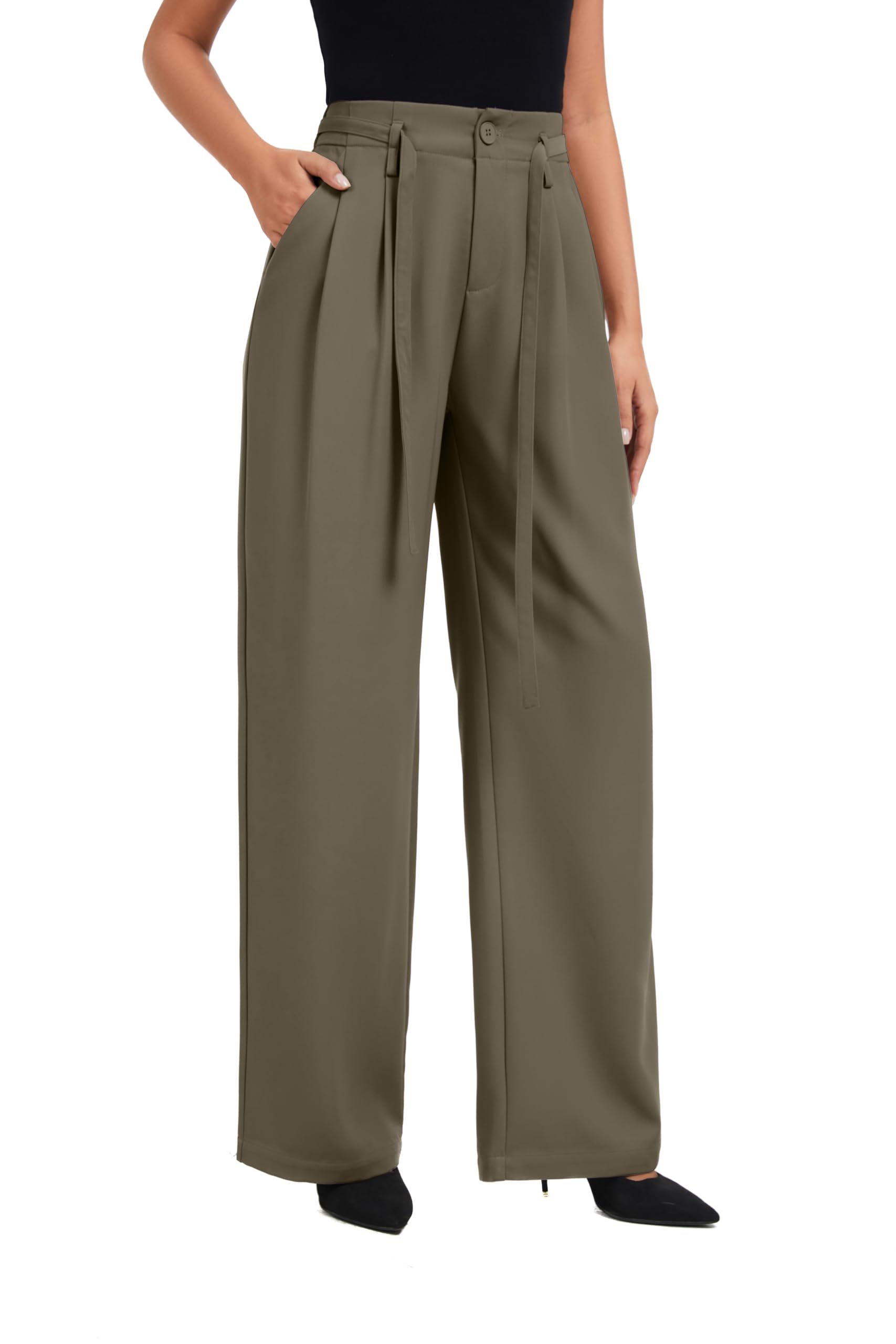 FUNYYZO Wide Casual Pants Womens High Elastic Waisted Business Work Trousers Long Pants