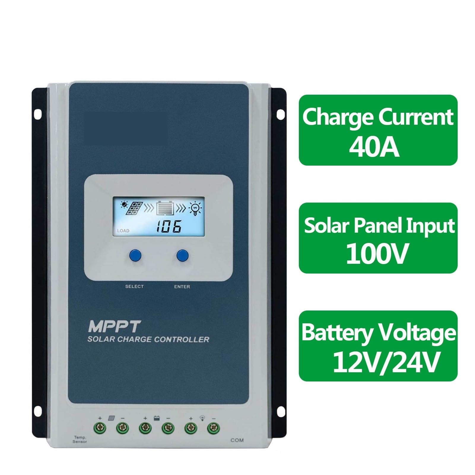 Regulator Słoneczny, 40A Regulator Ładowania Słonecznego Maksymalne Napięcie Wejściowe Akumulatora PV 12V 24V(With TS)