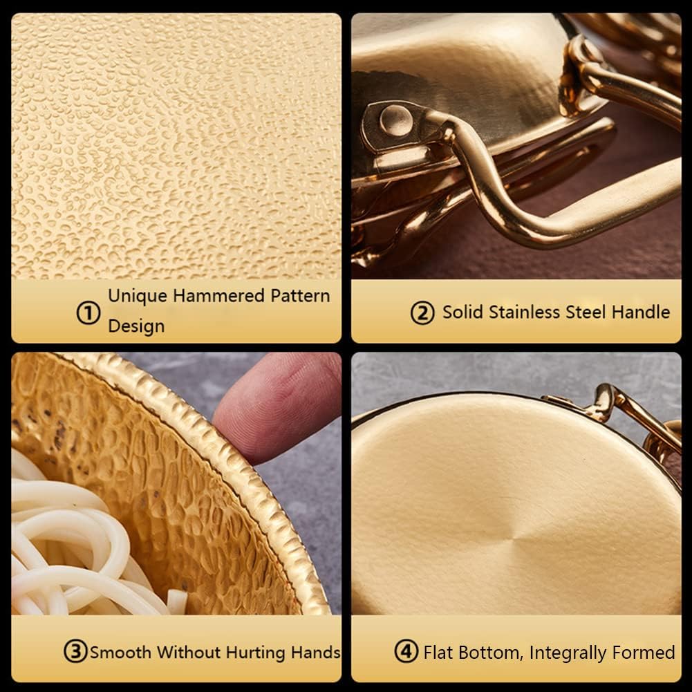 6 Sizes Paella Pan Seapaella Pot Hand Hammered Nonstick Spanish Paella Cookware with Dual Handle for Homes or Restaurants/Gold/24Cm