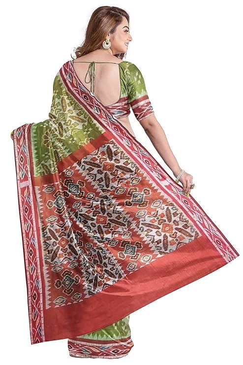 Image of Ikat Women's Cotton Saree, Handmade Pure Cotton Khandua Saree, Ikkat Orissa Traditional Handloom Saree without Blouse