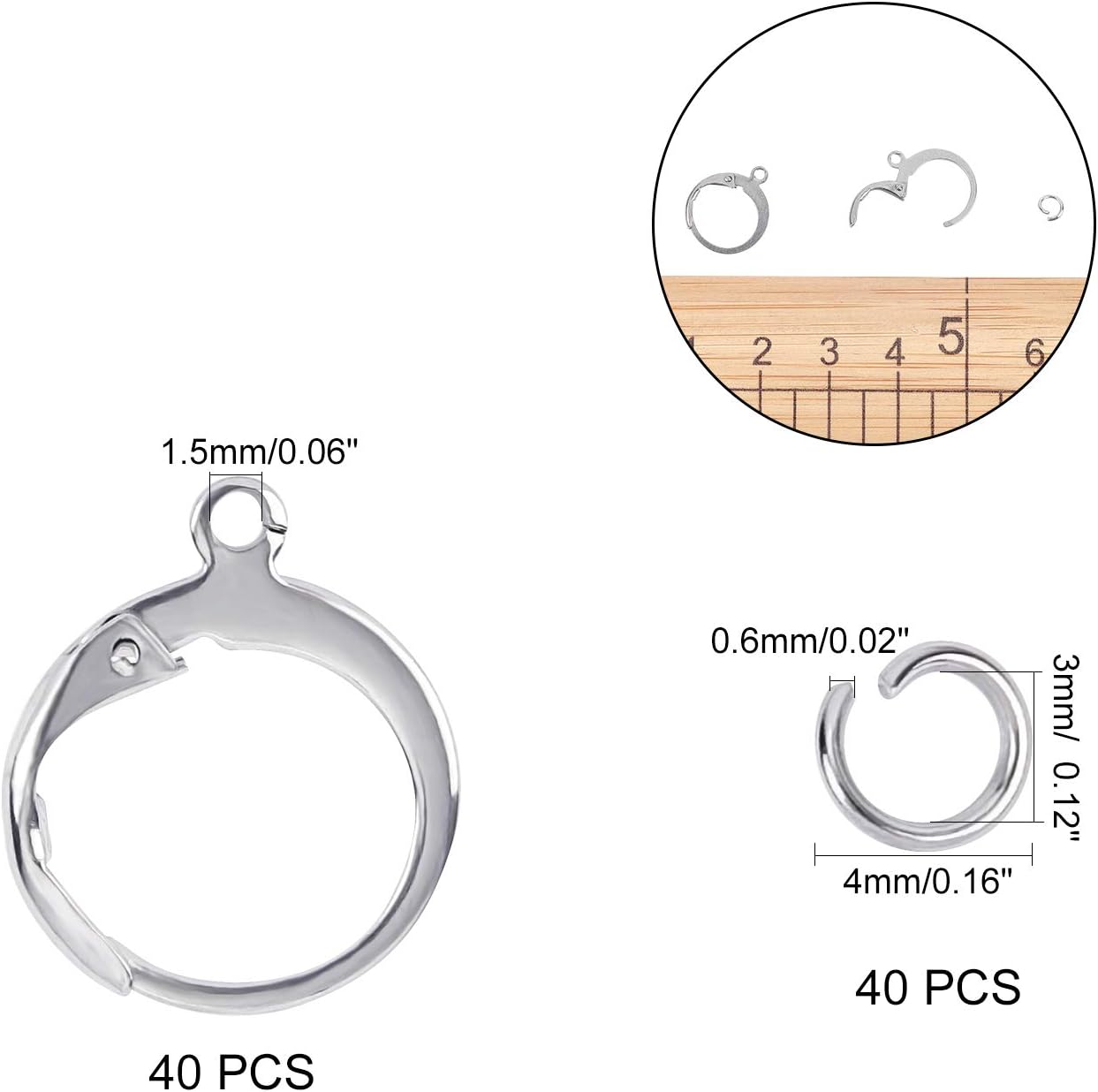 UNICRAFTALE 160pcs Leverback Earring Findings with Jump Rings 304 Stainless Steel Earring Hooks Leverback Earring Making Kits Lever Back Hoop Earring for DIY Earrings Making - Image 4