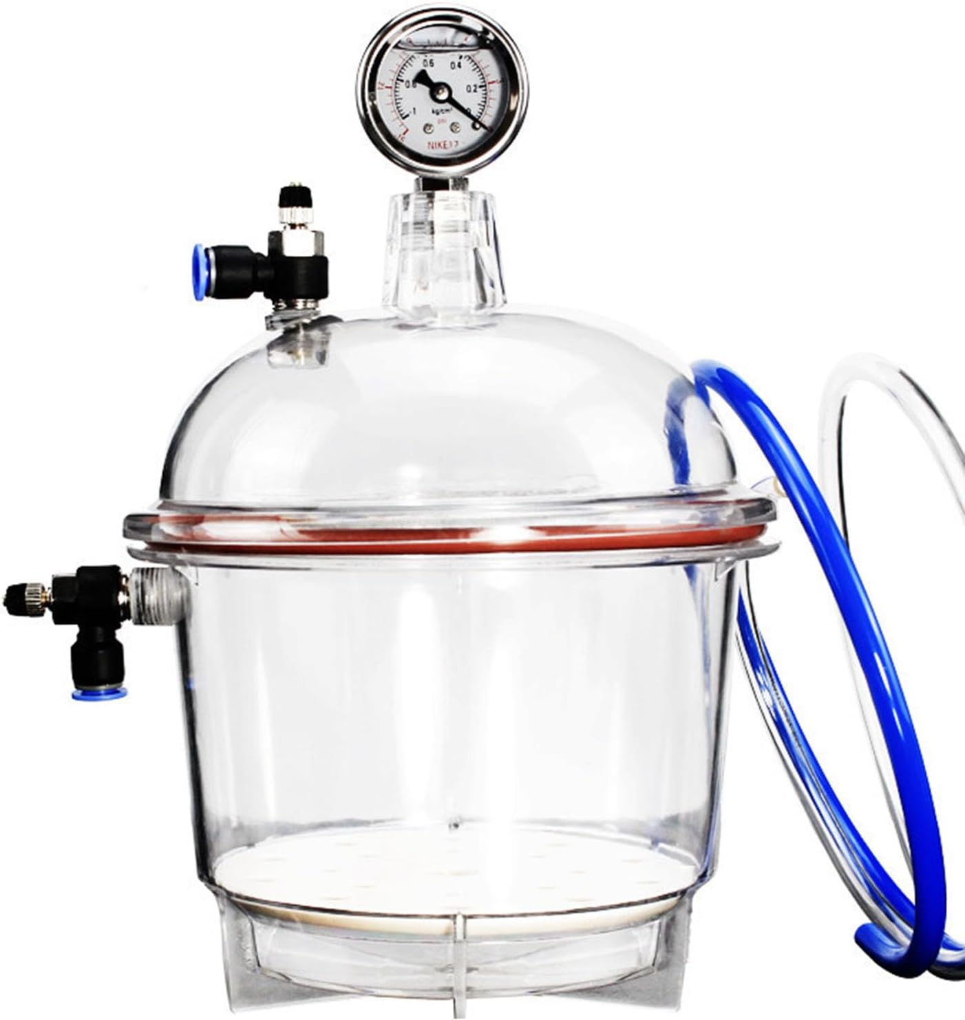 Vacuum Desiccator, 250mm Acrylic Clear Vacuum Chamber, with Double Valves, Pressure Gauge, Polycarbonate Plastic Sealed Jar for Storage