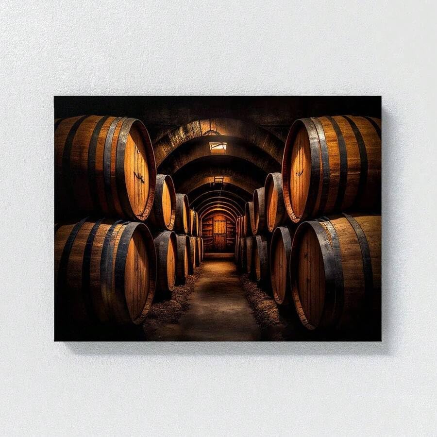 Toile murale rustique cave à vin 21x30cm pour déco cuisine