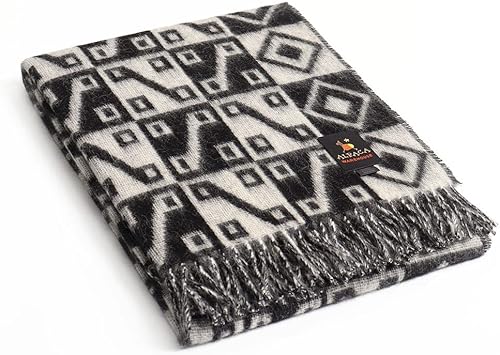 Miniatura 3 de Manta de lana de alpaca inspirada en la cultura inca peruana, lujosa, suave y elegante (negrogris niebla, cuchillo Tumi)